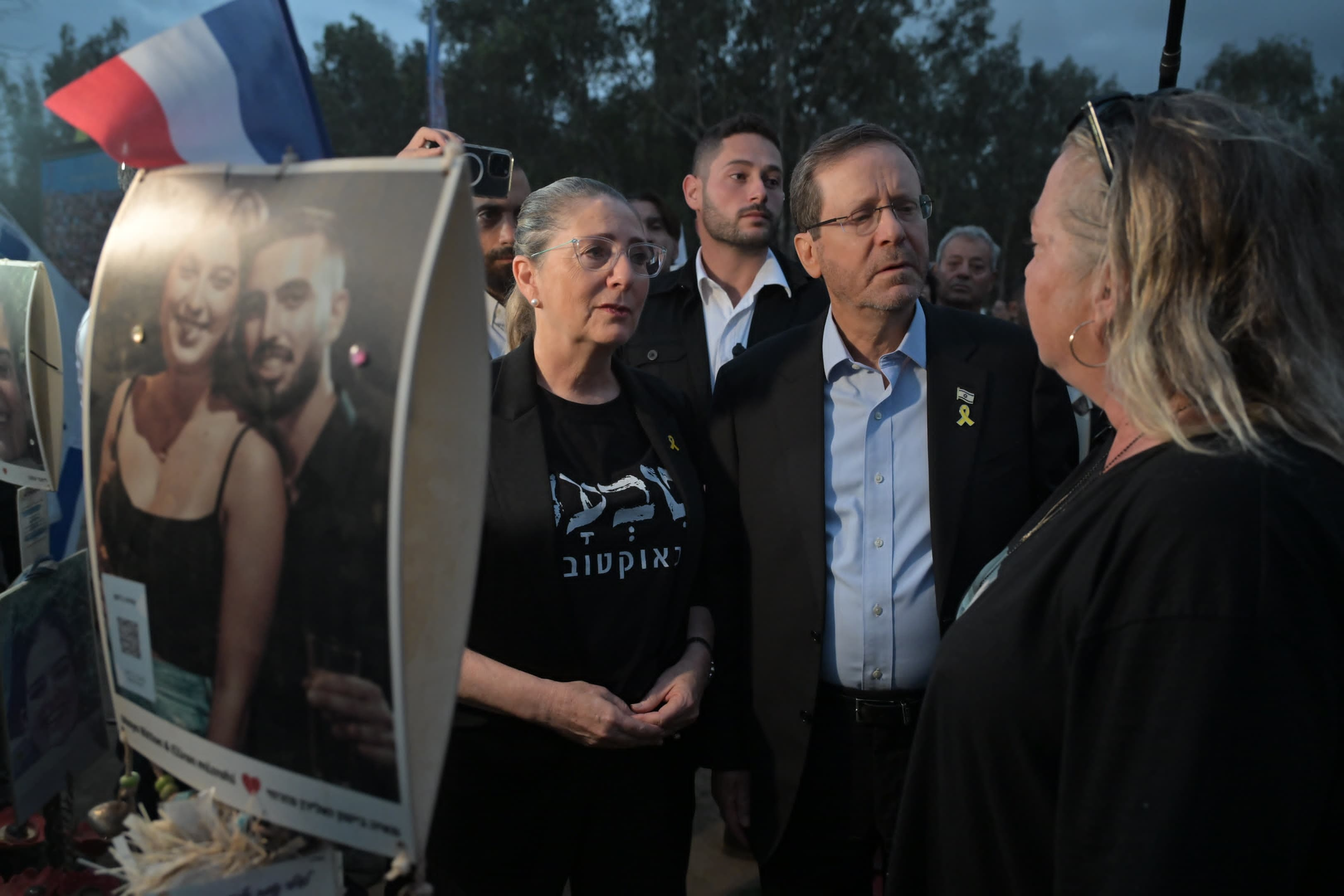 Isaac Herzog at the site of the Nova massacre